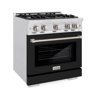 ZLINE 30" 4.2 cu. ft. Select Dual Fuel Range with 4 Burners in DuraSnow® Stainless Steel with Black Matte Door, HDRS-BLM-30