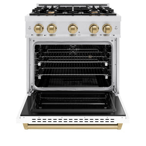 ZLINE Autograph 48" 6.7 cu. ft. Classic Double Oven Dual Fuel Range with 8 Burners in DuraSnow® Stainless Steel with Black Matte Doors and Champagne Bronze Accents, CDRSZ-BLM-48-CB