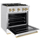 ZLINE Autograph 30" 4.2 cu. ft. Classic Dual Fuel Range with 4 Burners in DuraSnow® Stainless Steel with White Matte Door and Champagne Bronze Accents, CDRSZ-WM-30-CB
