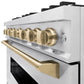 ZLINE Autograph 36" 5.2 cu. ft. Classic Dual Fuel Range with 6 Burners  in DuraSnow® Stainless Steel with Champagne Bronze Accents, CDRSZ-36-CB