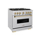 ZLINE Autograph 36" 5.2 cu. ft. Classic Dual Fuel Range with 6 Burners  in DuraSnow® Stainless Steel with Champagne Bronze Accents, CDRSZ-36-CB