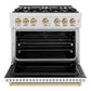 ZLINE Autograph 36" 5.2 cu. ft. Classic Dual Fuel Range with 6 Burners in DuraSnow® Stainless Steel with White Matte Door and Polished Gold Accents, CDRSZ-WM-36-G