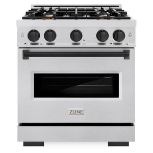 ZLINE Autograph 30" 4.2 cu. ft. Classic Dual Fuel Range with 4 Burners in DuraSnow® Stainless Steel with Matte Black Accents, CDRSZ-30-MB