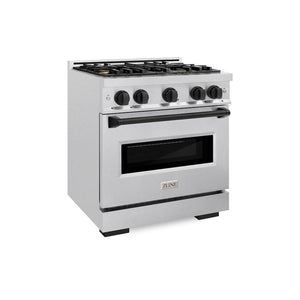 ZLINE Autograph 30" 4.2 cu. ft. Classic Dual Fuel Range with 4 Burners in DuraSnow® Stainless Steel with Matte Black Accents, CDRSZ-30-MB
