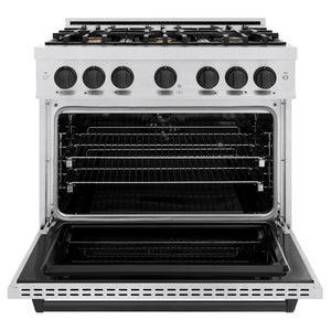 ZLINE Autograph 36" 5.2 cu. ft. Classic Dual Fuel Range with 6 Burners in DuraSnow® Stainless Steel with Matte Black Accents, CDRSZ-36-MB