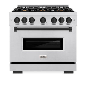 ZLINE Autograph 36" 5.2 cu. ft. Classic Dual Fuel Range with 6 Burners in DuraSnow® Stainless Steel with Matte Black Accents, CDRSZ-36-MB