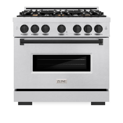 ZLINE Autograph 36" 5.2 cu. ft. Classic Dual Fuel Range with 6 Burners in DuraSnow® Stainless Steel with Matte Black Accents, CDRSZ-36-MB