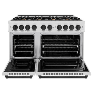 ZLINE Autograph 48" 6.7 cu. ft. Classic Double Oven Dual Fuel Range with 8 Burners in DuraSnow® Stainless Steel and Matte Black Accents, CDRSZ-48-MB