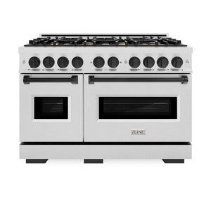 ZLINE Autograph 48" 6.7 cu. ft. Classic Double Oven Dual Fuel Range with 8 Burners in DuraSnow® Stainless Steel and Matte Black Accents, CDRSZ-48-MB