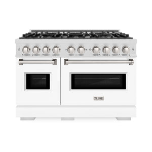 ZLINE 48" 6.7 cu. ft. Classic Double Oven Dual Fuel Range with 8 Burners in DuraSnow® Stainless Steel with White Matte Doors, CDRS-WM-48