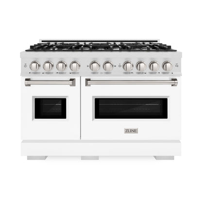 ZLINE 48" 6.7 cu. ft. Classic Double Oven Dual Fuel Range with 8 Burners in DuraSnow® Stainless Steel with White Matte Doors, CDRS-WM-48