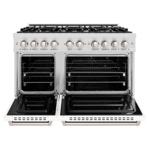 ZLINE 48" 6.7 cu. ft. Classic Double Oven Dual Fuel Range with 8 Burners in DuraSnow® Stainless Steel with White Matte Doors, CDRS-WM-48