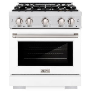 ZLINE 30" 4.2 cu. ft. Select Dual Fuel Range with 4 Burners in DuraSnow® Stainless Steel with White Matte Door, HDRS-WM-30