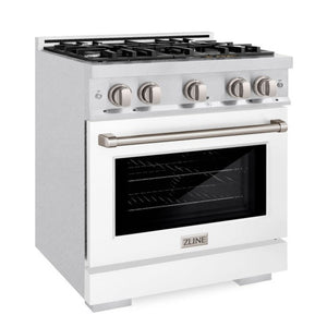 ZLINE 30" 4.2 cu. ft. Select Dual Fuel Range with 4 Burners in DuraSnow® Stainless Steel with White Matte Door, HDRS-WM-30