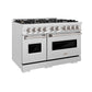 ZLINE 48" 6.7 cu. ft. Classic Double Oven Gas Range in DuraSnow® Stainless Steel with 8 Brass Burners, CGRS-BR-48