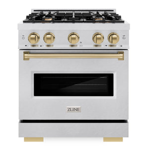 ZLINE Autograph 30" 4.2 cu. ft. Classic Gas Range with 4 Burners in DuraSnow® Stainless Steel and Champagne Bronze Accents, CGRSZ-30-CB