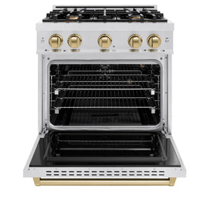ZLINE Autograph 30" 4.2 cu. ft. Classic Gas Range with 4 Burners in DuraSnow® Stainless Steel and Champagne Bronze Accents, CGRSZ-30-CB