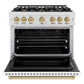 ZLINE Autograph 36" 5.2 cu. ft. Classic Gas Range with 6 Burners in DuraSnow® Stainless Steel with White Matte Door and Champagne Bronze Accents, CGRSZ-WM-36-CB