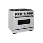 ZLINE Autograph 36" 5.2 cu. ft. Classic Gas Range with 6 Burners in DuraSnow® Stainless Steel and Matte Black Accents, CGRSZ-36-MB