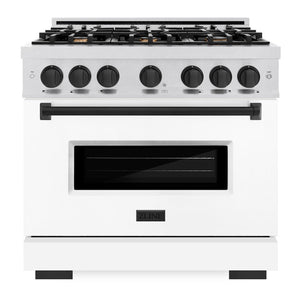 ZLINE Autograph 36" 5.2 cu. ft. Classic Gas Range with 6 Burners in DuraSnow® Stainless Steel with White Matte Door and Matte Black Accents, CGRSZ-WM-36-MB