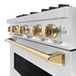 ZLINE Autograph 30" 4.2 cu. ft. Classic Gas Range with 4 Burners in DuraSnow® Stainless Steel and Polished Gold Accents, CGRSZ-30-G