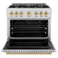 ZLINE Autograph 36" 5.2 cu. ft. Classic Gas Range with 6 Burners in DuraSnow® Stainless Steel and Polished Gold Accents, CGRSZ-36-G