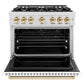 ZLINE Autograph 36" 5.2 cu. ft. Classic Gas Range with 6 Burners in DuraSnow® Stainless Steel with White Matte Door and Polished Gold Accents, CGRSZ-WM-36-G