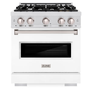 ZLINE 30" 4.2 cu. ft. Classic Dual Fuel Range with 4 Burners in DuraSnow® Stainless Steel with White Matte Door, CDRS-WM-30