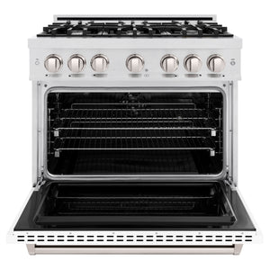 ZLINE 36" 5.2 cu. ft. Classic Dual Fuel Range with 6 Burners in DuraSnow® Stainless Steel with White Matte Door, CDRS-WM-36