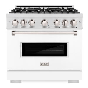 ZLINE 36" 5.2 cu. ft. Classic Dual Fuel Range with 6 Burners in DuraSnow® Stainless Steel with White Matte Door, CDRS-WM-36