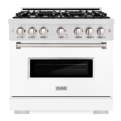 ZLINE 36" 5.2 cu. ft. Classic Dual Fuel Range with 6 Burners in DuraSnow® Stainless Steel with White Matte Door, CDRS-WM-36