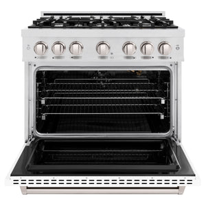 ZLINE 36" 5.2 cu. ft. Classic Gas Range with 6 Burners in DuraSnow® Stainless Steel with White Matte Door, CGRS-WM-36