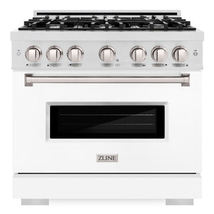 ZLINE 36" 5.2 cu. ft. Classic Gas Range with 6 Burners in DuraSnow® Stainless Steel with White Matte Door, CGRS-WM-36