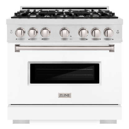 ZLINE 36" 5.2 cu. ft. Classic Gas Range with 6 Burners in DuraSnow® Stainless Steel with White Matte Door, CGRS-WM-36