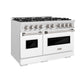 ZLINE 48" 6.7 cu. ft. Classic Double Oven Gas Range with 8 Burners in DuraSnow® Stainless Steel with White Matte Doors, CGRS-WM-48