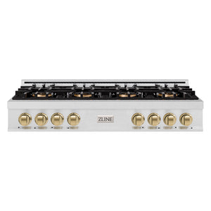 ZLINE Autograph 48" Classic Gas Rangetop with 8 Burner DuoPro™ Cooktop in Satin Stainless Steel and Champagne Bronze Accents, PCRTSZ-48-CB