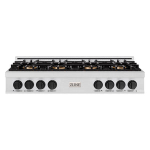 ZLINE Autograph 48" Classic Gas Rangetop with 8 Burner DuoPro™ Cooktop in Satin Stainless Steel and Matte Black Accents, PCRTSZ-48-MB