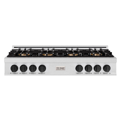 ZLINE Autograph 48" Classic Gas Rangetop with 8 Burner DuoPro™ Cooktop in Satin Stainless Steel and Matte Black Accents, PCRTSZ-48-MB