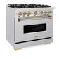 ZLINE Autograph 36" 5.2 cu. ft. Classic Dual Range with 6 Burner DuoPro™ Cooktop and Oven in Satin Stainless and Champagne Bronze Accents, PCDRSZ-36-CB