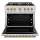 ZLINE Autograph 36" 5.2 cu. ft. Classic Dual Range with 6 Burner DuoPro™ Cooktop and Oven in Satin Stainless and Champagne Bronze Accents, PCDRSZ-36-CB