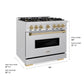 ZLINE Autograph 36" 5.2 cu. ft. Classic Dual Range with 6 Burner DuoPro™ Cooktop and Oven in Satin Stainless and Champagne Bronze Accents, PCDRSZ-36-CB