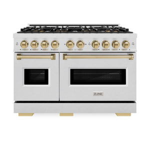 ZLINE Autograph 48" Classic Dual Fuel Range with DuoPro™ Cooktop in Satin Stainless Steel and Champagne Bronze Accents, PCDRSZ-48-CB