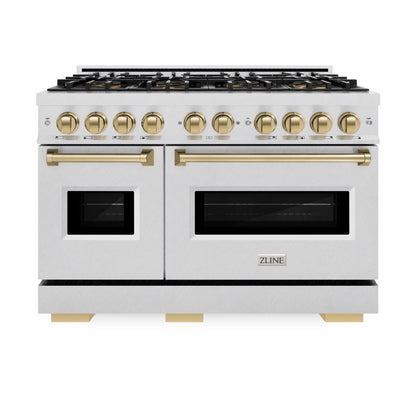 ZLINE Autograph 48" Classic Dual Fuel Range with DuoPro™ Cooktop in Satin Stainless Steel and Champagne Bronze Accents, PCDRSZ-48-CB