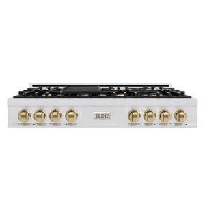 ZLINE Autograph 48" Legacy Gas Rangetop with 7 Burners and Porcelain Cooktop in Satin Stainless Steel with Champagne Bronze Accents, RTSZ-48-CB