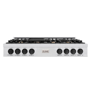 ZLINE Autograph 48" Legacy Gas Rangetop with 7 Burners and Porcelain Cooktop in Satin Stainless Steel with Matte Black Accents, RTSZ-48-MB