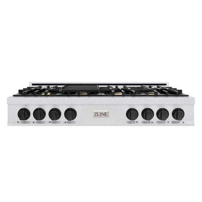 ZLINE Autograph 48" Legacy Gas Rangetop with 7 Burners and Porcelain Cooktop in Satin Stainless Steel with Matte Black Accents, RTSZ-48-MB