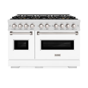 ZLINE 48" Classic Gas Range with 8 Burner DuoPro™ Cooktop in Satin Stainless Steel with White Matte Doors, PCGRS-WM-48