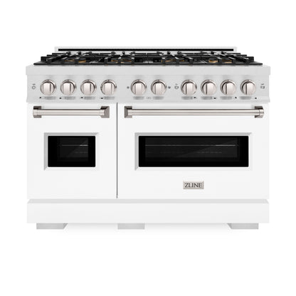 ZLINE 48" Classic Gas Range with 8 Burner DuoPro™ Cooktop in Satin Stainless Steel with White Matte Doors, PCGRS-WM-48