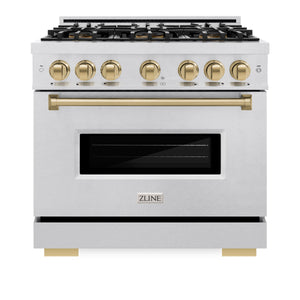 ZLINE Autograph 36" Classic Gas Range with DuoPro™ Cooktop in Satin Stainless Steel and Bronze Accents, PCGRSZ-36-CB