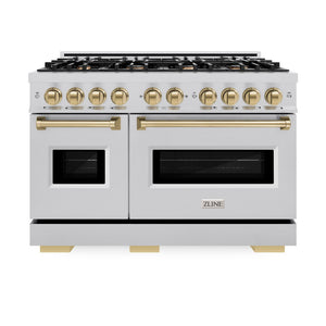 ZLINE Autograph 48" 6.7 cu. ft. Classic Double Oven Dual Fuel Range with 8 Burners in Stainless Steel and Champagne Bronze Accents, CDRZ-48-CB